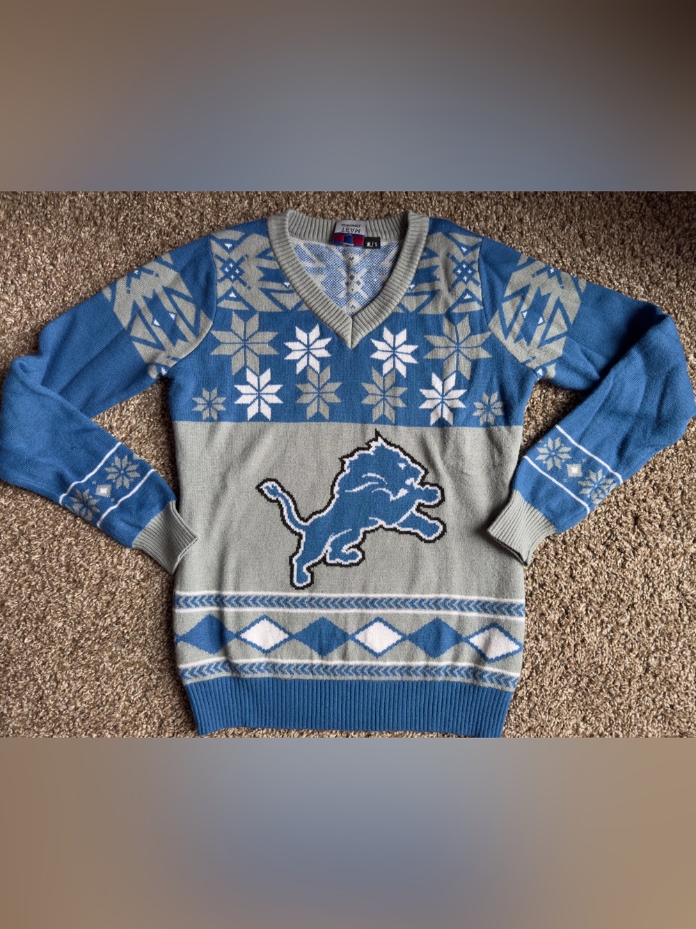 Women’s Detroit Lion’s holiday v neck sweater. Size small.